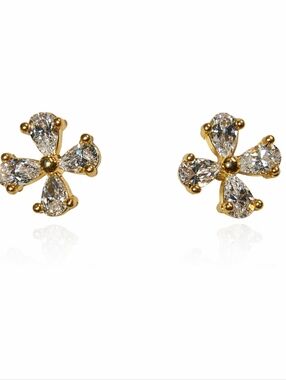 Swarovski Crystal Elements Gold-Plated Flower Stud Earrings NWOT